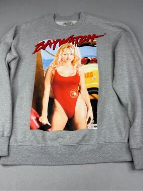 Baywatch Pamela Anderson C.J. Parker Graphic Sweatshirt Gray XS 90s TV Retro